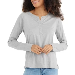 Women's Bamboo Heritage Henley -Active Wear Shop heritage henley light heather grey women top 1
